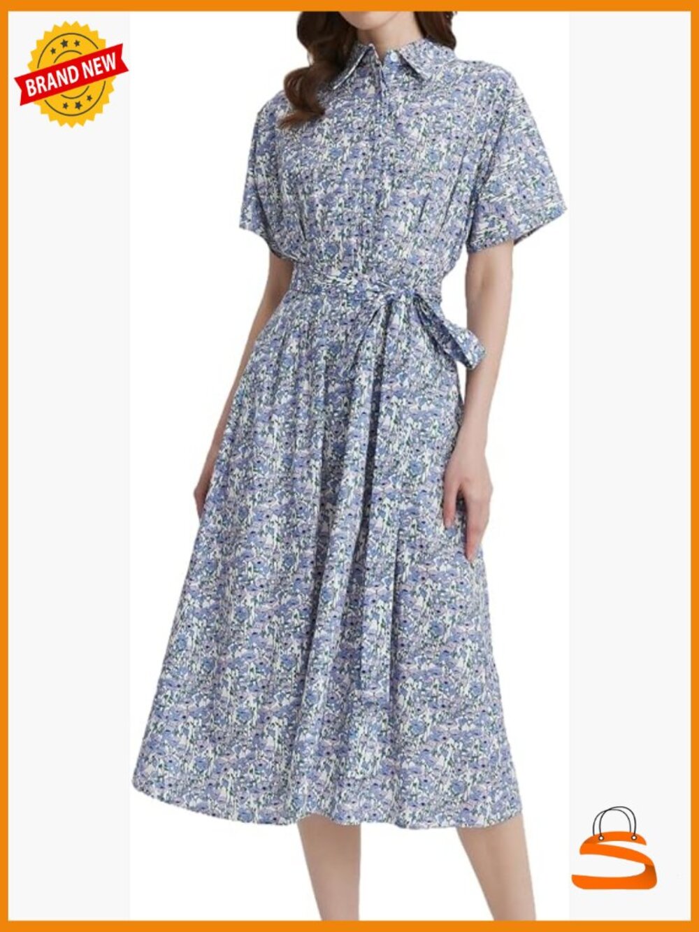 Swing Maxi Dress Short Sleeve V Neck Button Casual Long Flowy Shirt Dress